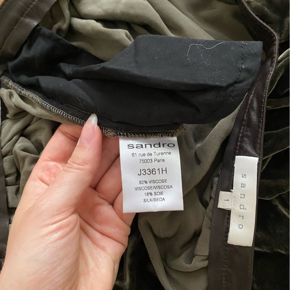 SANDRO Dark Green Velvet Skirt sz 1 - Picture 5 of 9